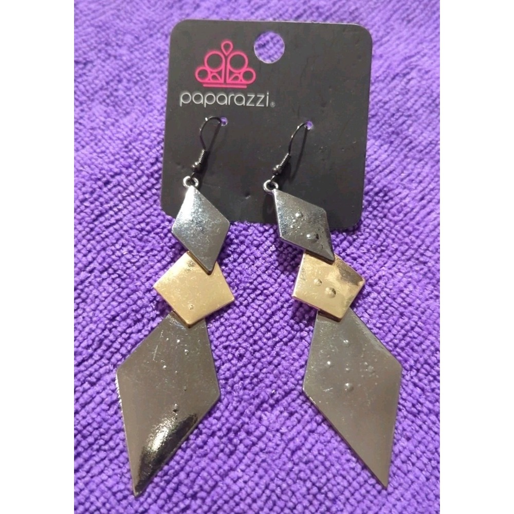 Paparazzi "Danger Ahead" Multi Gunmetal Diamond Shaped Dangle Earrings